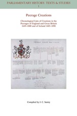 Peerage Creations: Chronological Lists of Creations in the Peerages of England and Great Britain 1649–1800 and of Ireland 1603–1898 - ISBN 9781405180436